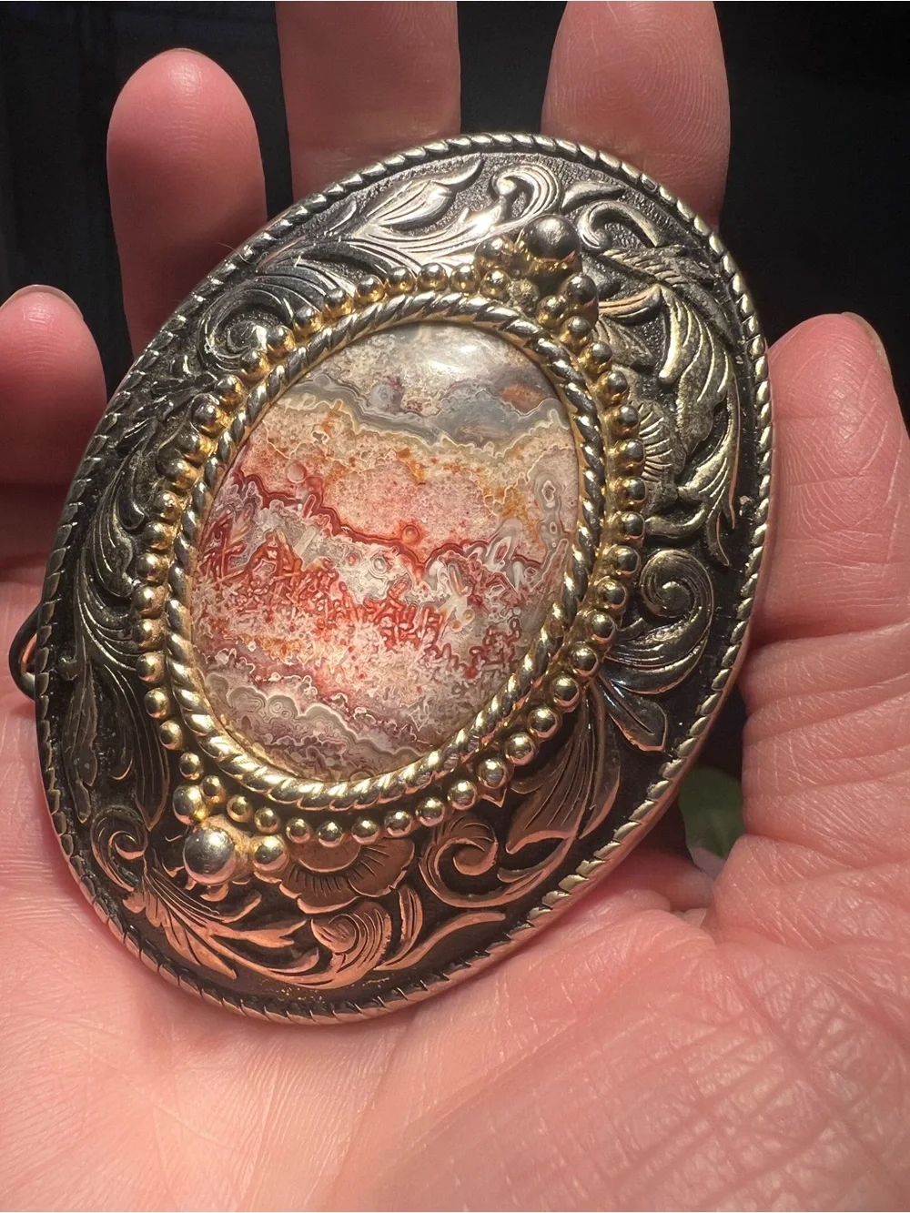 Handcrafted Silver-Tone Agate Statement Buckle — Earthtones